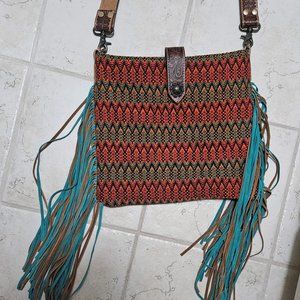 NWOT Myra Purse with Colorful Tooled Strap and Fun Fringe